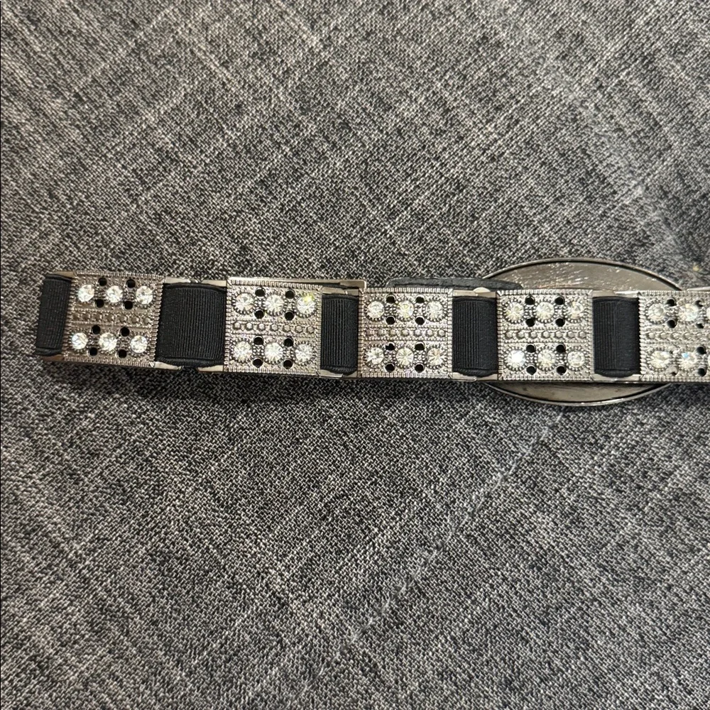 2000s Glam Rhinestone Oval Buckle Stretch Waist Belt McBling